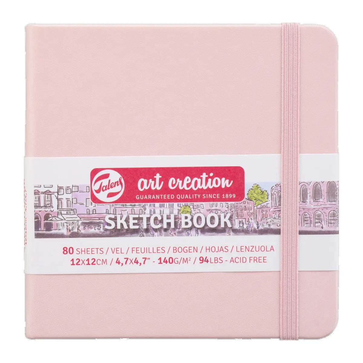 Skissebok m/strikk 140g 12x12cm Rosa