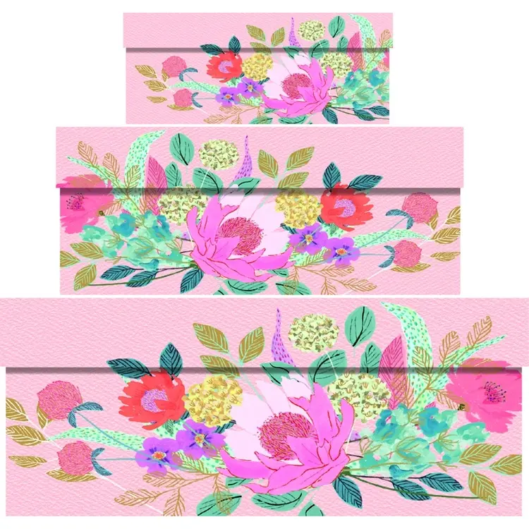 Oppbevaringsboks i papp, sett med 3, Blomster
