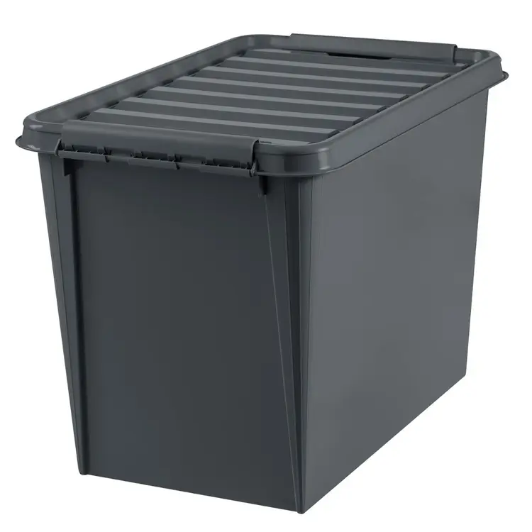 Stor oppbevaringsboks med lokk i resirkulert plast 66L, SmartStore, Svart