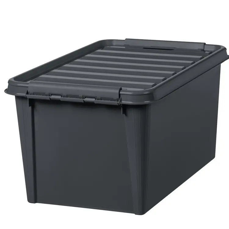 Stor oppbevaringsboks med lokk i resirkulert plast 46L, SmartStore, Svart