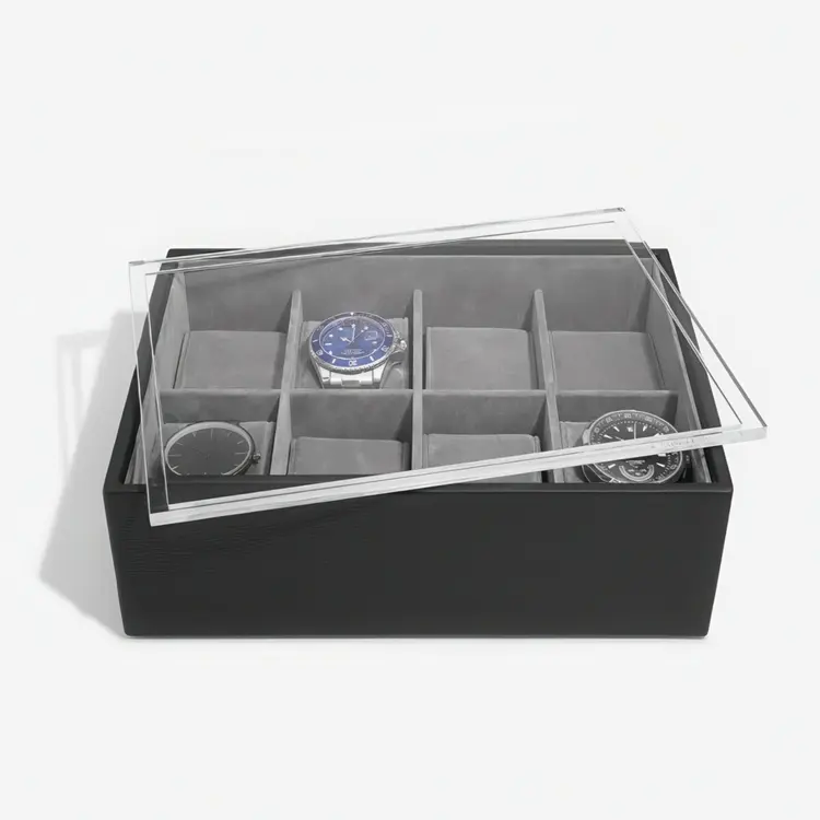 Klokkeboks med displaylokk, STACKERS WATCH BOX, 18 x 26 x H 9,5 cm Svart