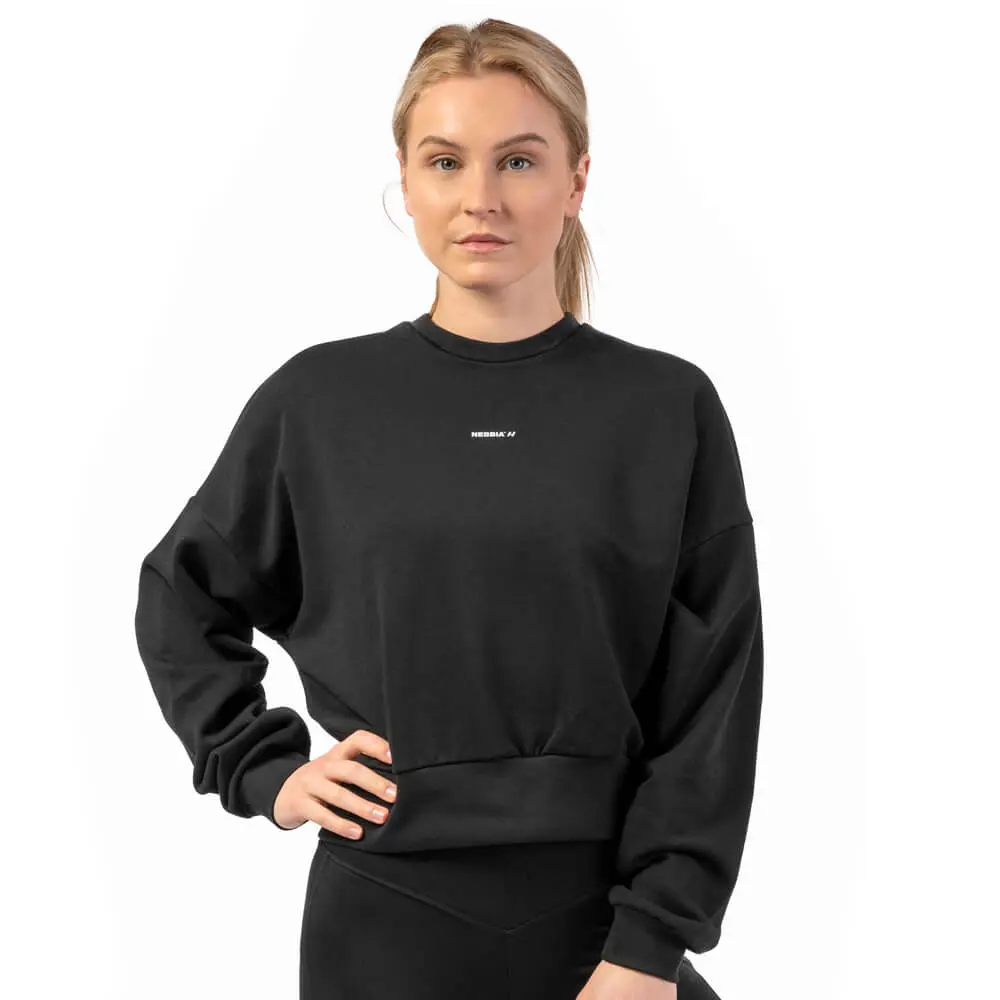Loose Fit Sweatshirt "Feeling Good", black, medium/large