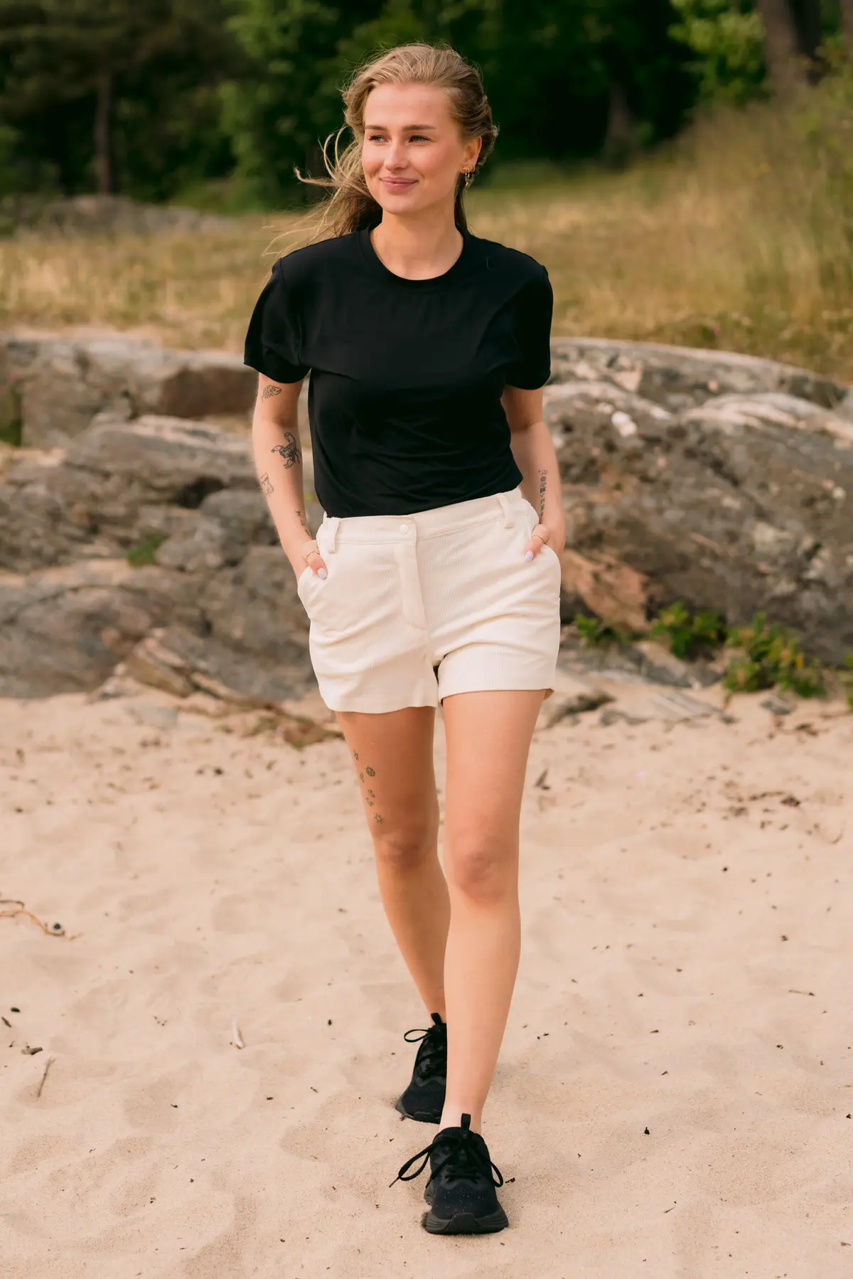 Havsand cord slim kort shorts
