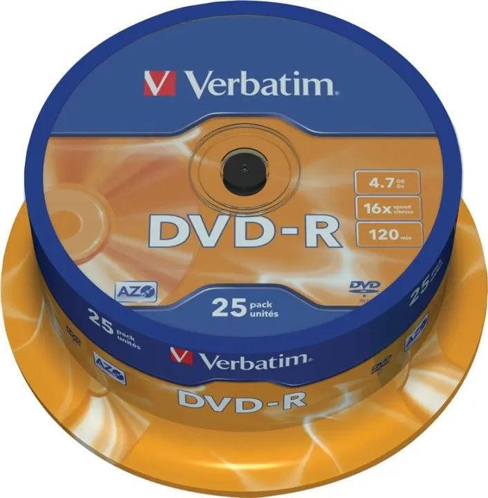 Verbatim DVD-R, 16x, 4,7 GB/120 min, 25-pakning spindel, AZO (43522)