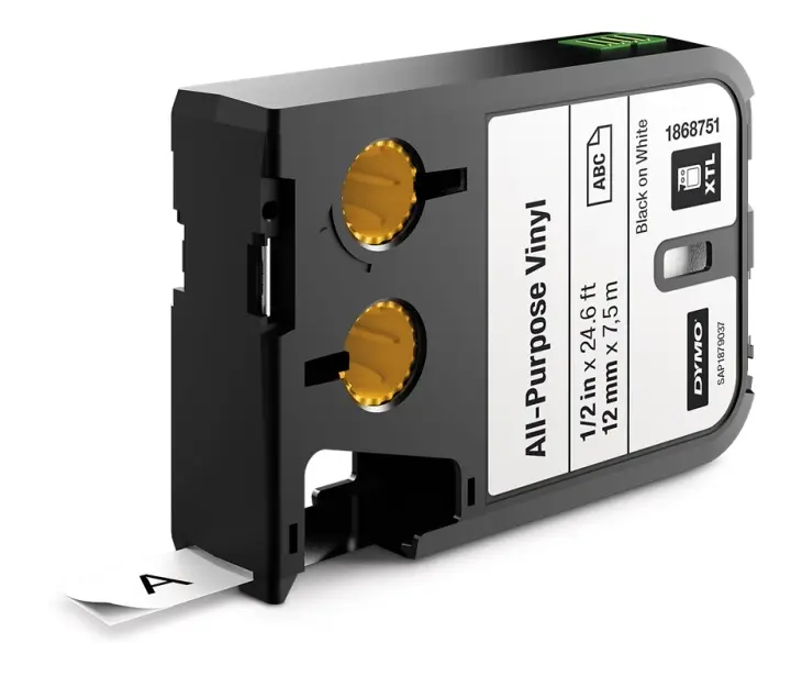 DYMO XTL Flerfunksjonsvinyltape, 12mm, svart på hvitt