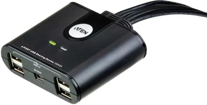 ATEN US424 manuell USB 2.0-bryter, 4 datamaskiner til 4 enheter, 1,8 m, svart