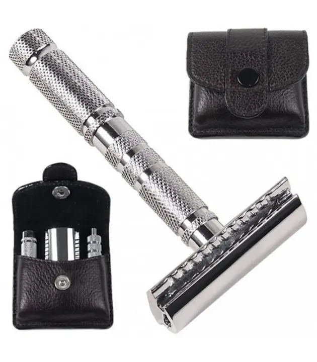 Parker A1-R 4-delers reise-barberhøvel og skinnveske