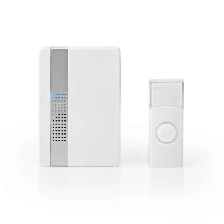 Nedis Trådløs ringeklokke Set | Nettstrøm drevet | 220 - 240 V AC 50 Hz | 1x CR2032 | Volum: 80 dB | Signalområde (siktelinje): 300 m | IP44 | 36 Melodier | 1 Mottaker