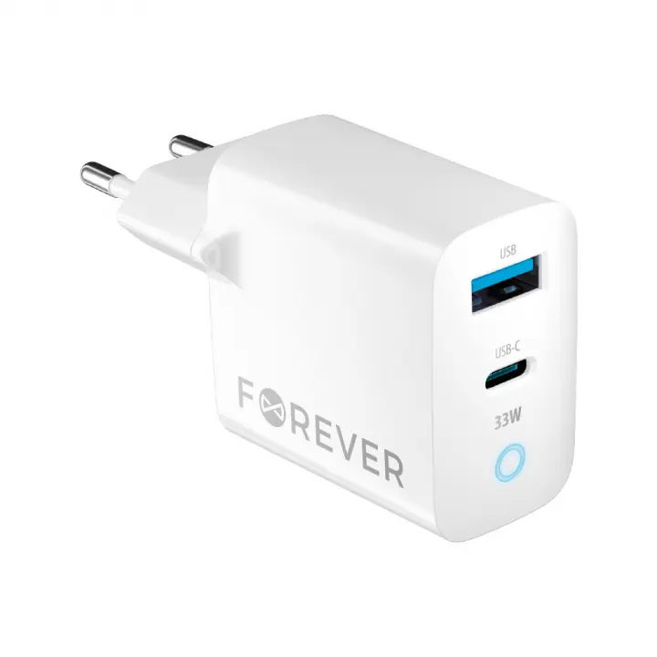 Forever TC-06-33AC PD QC vegglader 1x USB-C 1x USB 33W