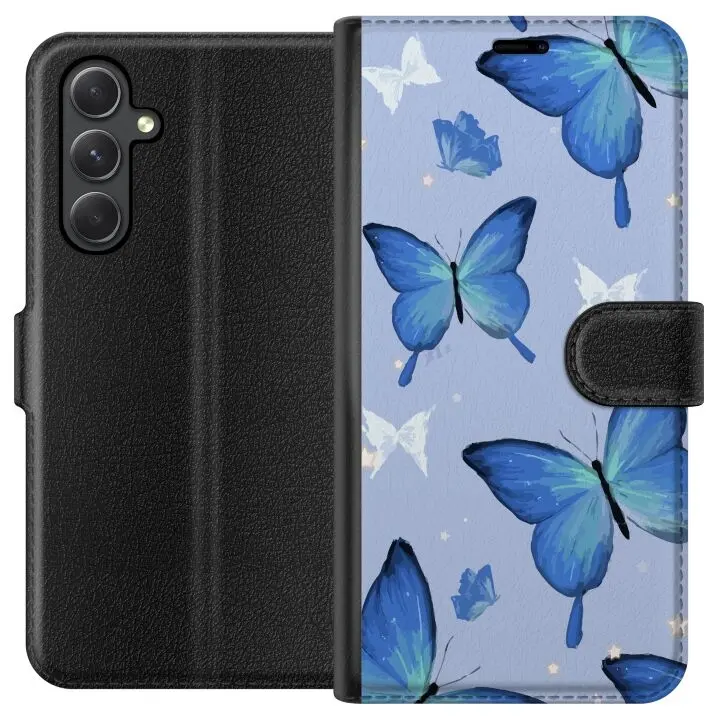 Lommeboketui til Samsung Galaxy A25 med Blå sommerfugler motiv