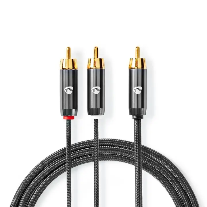 Nedis subwoofer Cable | RCA Han | 2x RCA Han | Gull belagt | 3.00 m | Rund | 4.5 mm | Grå / Gun Metal Grå