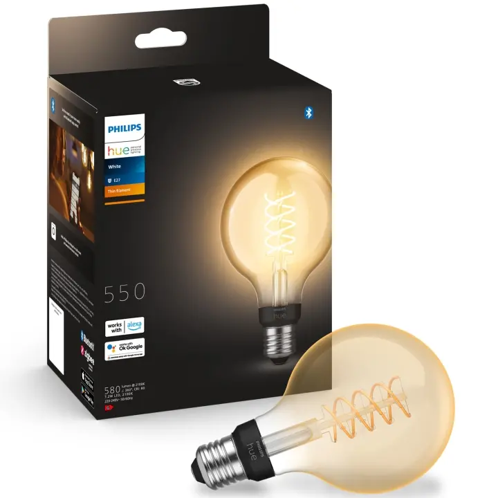 Philips Hue Hvit glødetråd E27 Globe G93 550 lm