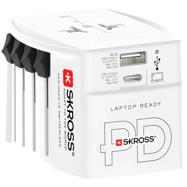 SKROSS Verdens reiseadapter MUV 1xUSB-C PD 1xUSB-A 45W uten jording