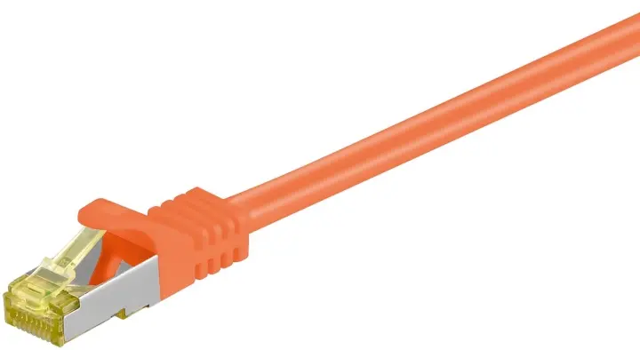 Goobay RJ45 patchkabel S/FTP (PiMF), 500 MHz, med CAT 7 råkabel, oransje, 15 m LSZH halogenfri kabelmantel, kobber, RJ45-kontakt (CAT 6A)