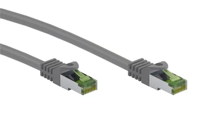 Goobay RJ45-koblingskabel med CAT 8.1 S/FTP-råkabel, AWG 26, grå kobberleder, LSZH halogenfri kabelkappe, RJ45-kontakt (CAT 6A), 15 m
