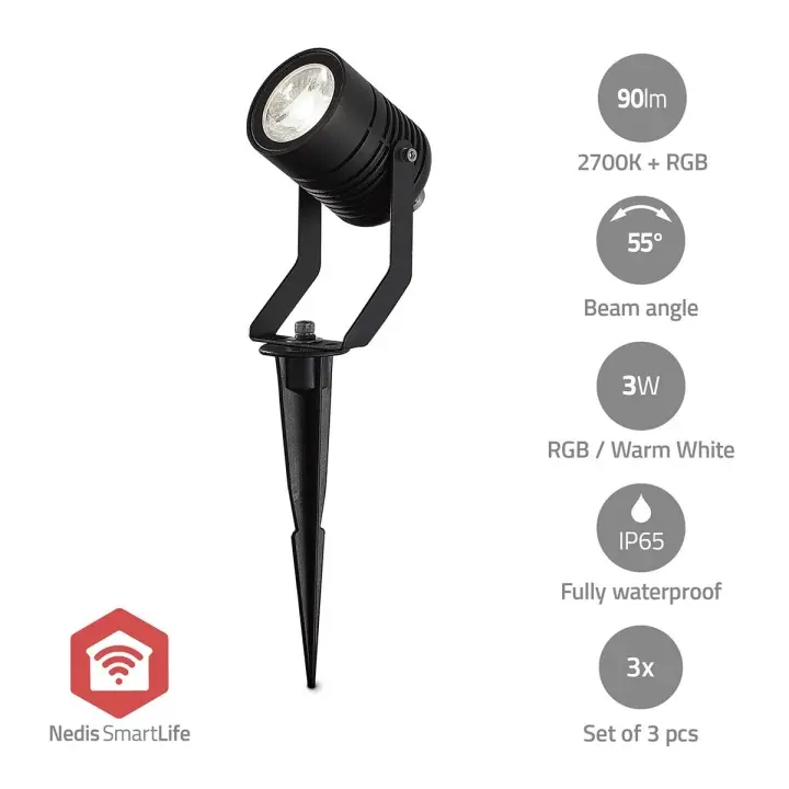 Nedis Smartlife utendørs lys | 3 x 90 lm | Zigbee 3.0 | 3 x 3 W | RGB | 2700 | Aluminium | Android™ / IOS