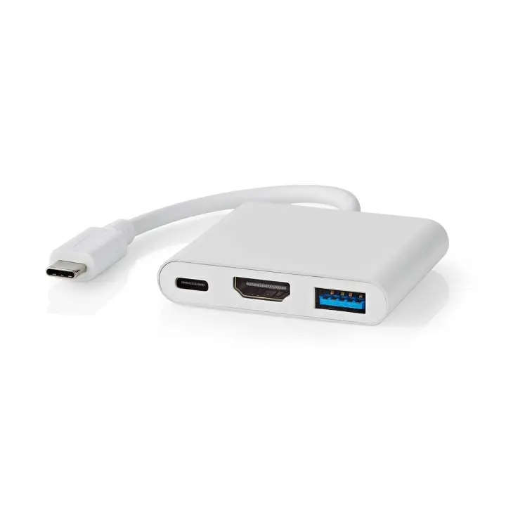 Nedis USB Multi-Port Adapter | 3-in-1 | USB 3.2 Gen 1 | USB-C™ Hann | HDMI™ Output / USB-A Hun / USB-C™ Hunn | 5 Gbps | 0.10 m | Rund | Nikkel belagt | PVC