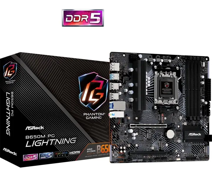 ASROCK B650M PG Lightning-hovedkort Micro ATX AM5-sokkel DDR5