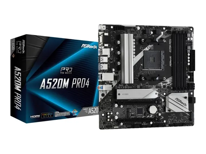 ASRock A520M Pro4 Hovedkort - AMD A520 - AMD AM4 socket - DDR4 RAM - Micro-ATX