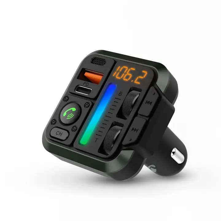 Nedis Bilstereo FM-sender | Fort | Høyttalertelefon | 1.00 " | Gul skjerm | Bluetooth® | PD 18 W / PD 20 W | Rask lading | Bass boost | Google Assistant / Siri