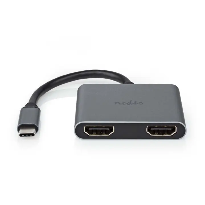 Nedis USB-C™ Adapter | 2-in-1 | USB 3.2 Gen 1 | USB-C™ Hann | 2x HDMI™ | 4K@30Hz | 0.10 m | Rund | Nikkel belagt | PVC