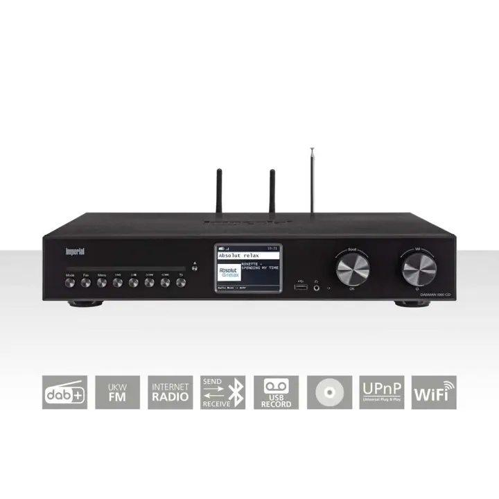 imperial DABMAN i560 CD Alt-i-ett HiFi-system med forsterker og CD-spiller DAB+ / FM / Internett / Bluetooth Svart