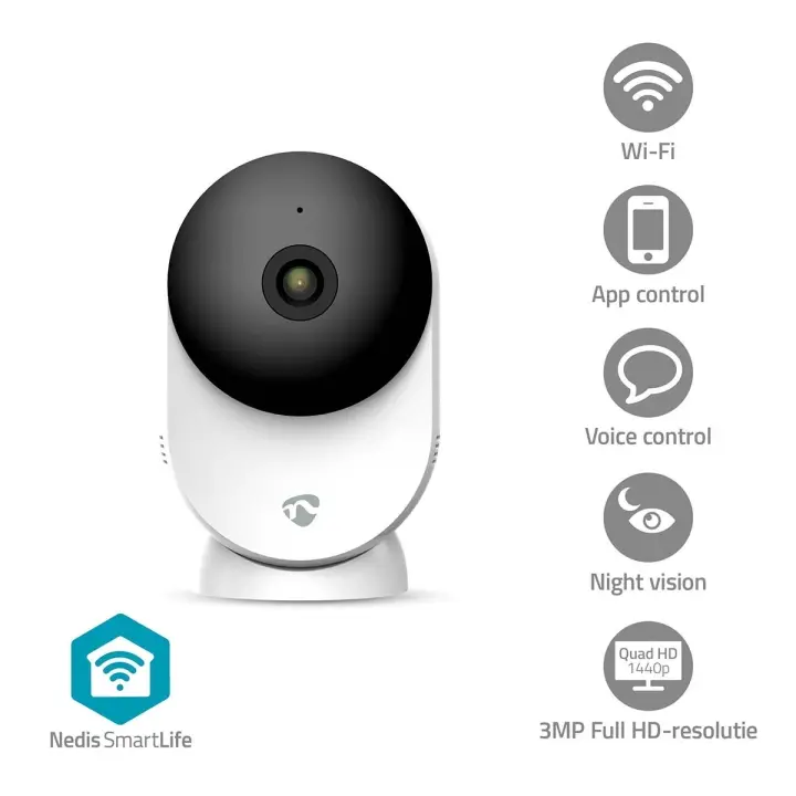 Nedis SmartLife Innendørs kamera | 3MP Full HD 1296p | Cloud Storage (valgfritt) / microSD (ikke inkludert) / Onvif