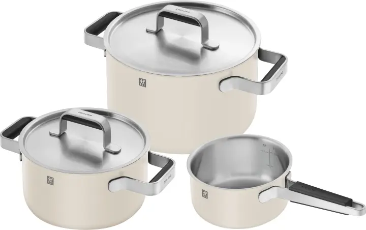 Zwilling Pure Gryte- og pannesett - Elfenben-Hvid - 3 deler, 18/10 rustfritt stål