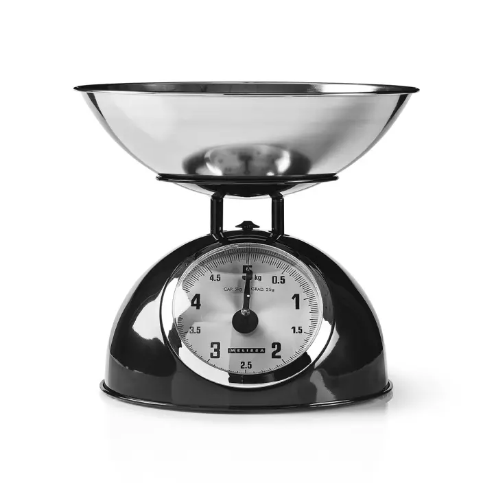 MELISSA Retro kjøkkenvekt | Analog | Metallhus | Avtakbar skål | Maks. 5 kg | 25-grams trinn
