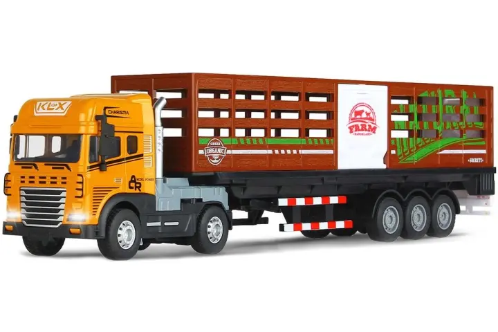 KLX Die-cast lastebil med dyretilhenger, lys og lyd (534677)