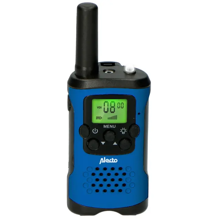 Alecto Walkie-Talkie-sett | 2 håndsett | Opp til 7 km | Frekvenskanaler: 8 | PTT / VOX | 24 timers standby | Ladestasjon inkludert | Hodetelefonutgang | Blå / Svart