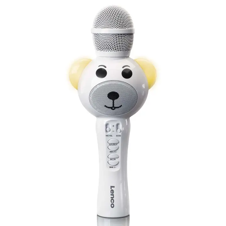 Lenco Karaokemikrofon med Bluetooth® SD-spor lys Aux-utgang Hvit
