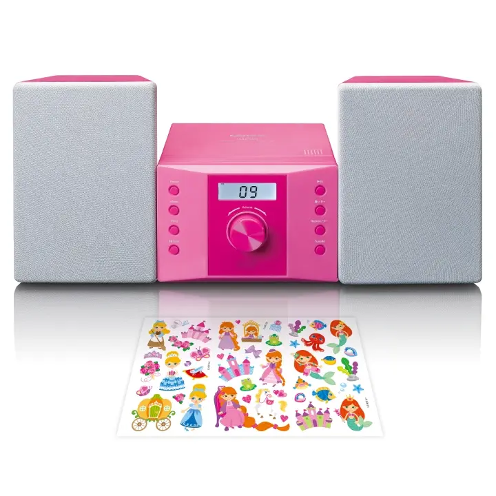 Lenco Mikrosett med CD FM-radio AUX-IN-klistremerker Rosa