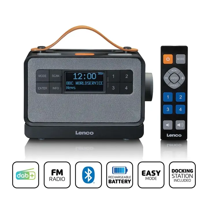 Lenco Bærbar FM/DAB+ radio med store knapper og "Easy Mode"-funksjon Svart