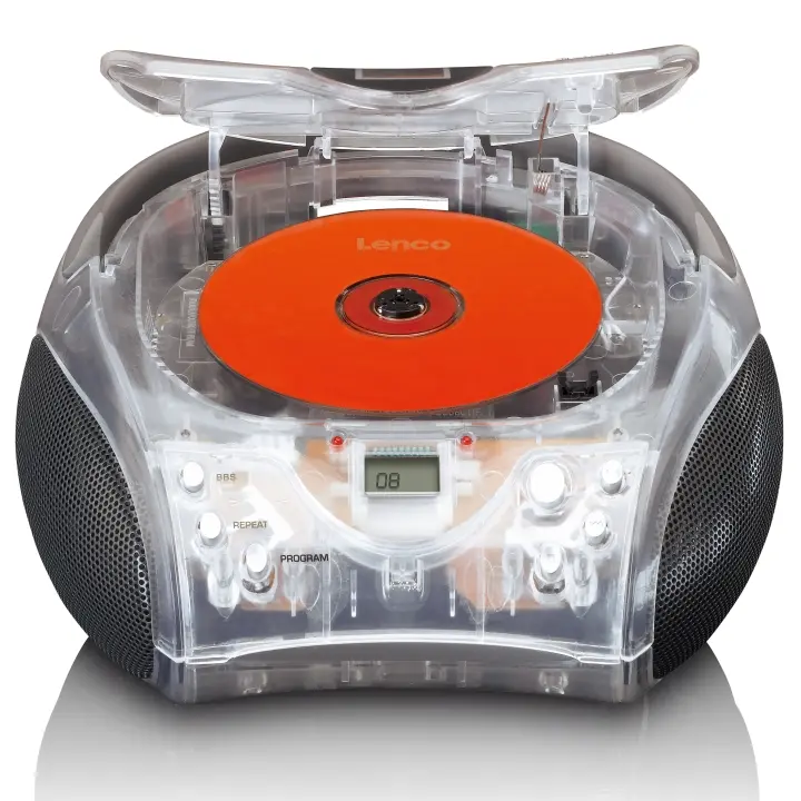 Lenco Bærbar stereo FM-radio med CD-spiller Transparent