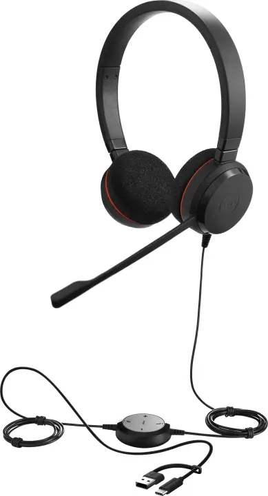 Jabra Evolve 20 hodetelefon med mikrofon, stereo, UC, USB-C/USB-A