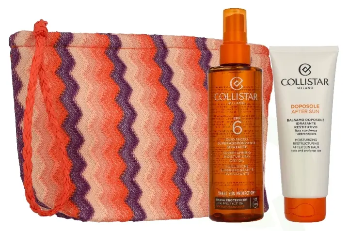 Collistar Sun Giftset 300 ml Super Tanning Dry Oil Spf6 200ml/After-Sun Balm 100ml/Pouch