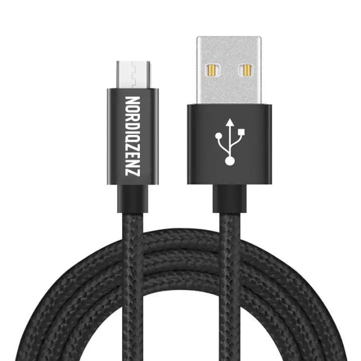 NORDIQZENZ Micro-USB Tekstilkabel, Ekstra lang (2m), Svart
