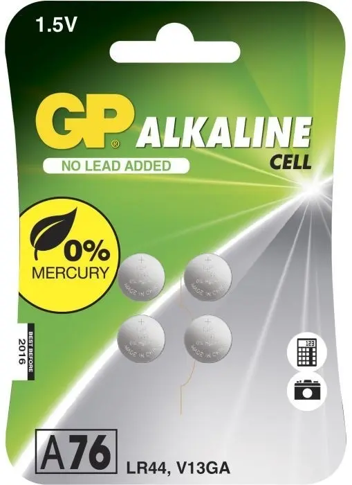 GP knappcelle 76A, 1,5 V, LR44, 4-pk
