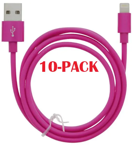 10-PACK kabel USB-A - Lightning 2,4A, 1 m, rosa
