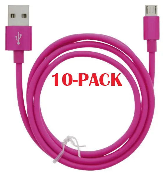 10-PACK Kabel USB-A - MicroUSB 2,4A, 1 m, rosa