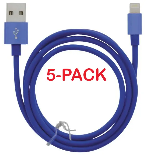 5-pakning kabel USB-A - Lightning 2,4A, 1 m, blå