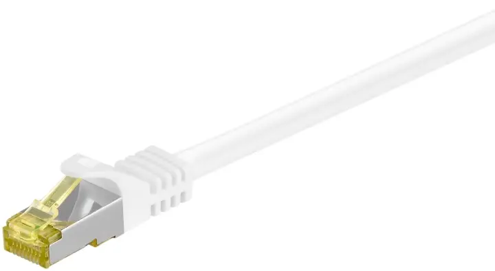 Goobay RJ45 patchkabel S/FTP (PiMF), 500 MHz, med CAT 7 råkabel, hvit, 5 m LSZH halogenfri kabelkappe, kobber, RJ45-kontakt (CAT 6A)