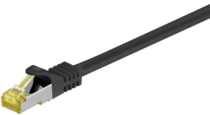 Goobay RJ45 patchkabel S/FTP (PiMF), 500 MHz, med CAT 7 råkabel, svart, 25 m LSZH halogenfri kabelmantel, kobber, RJ45-kontakt (CAT 6A)