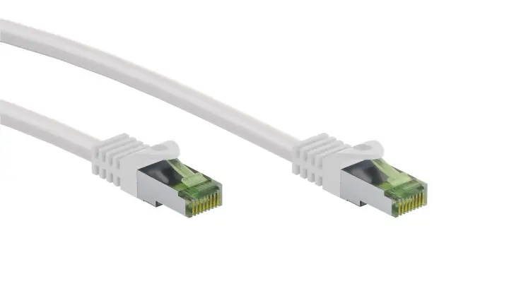 Goobay RJ45-koblingskabel med CAT 8.1 S/FTP-råkabel, AWG 26, hvit kobberleder, LSZH halogenfri kabelkappe, RJ45-kontakt (CAT 6A), 20 m
