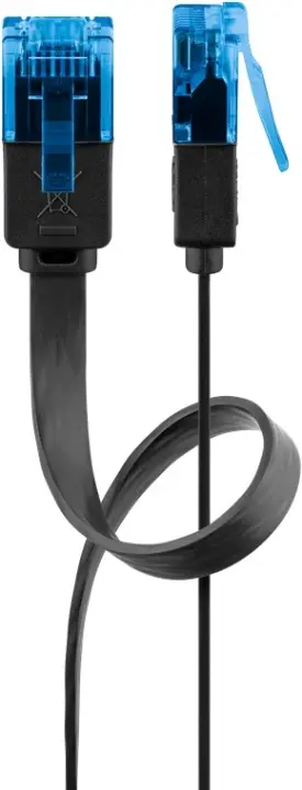 Goobay CAT 6A flat patchkabel, U/UTP, svart kobberleder (CU), 10 m