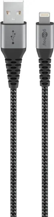 Goobay Lightning til USB-A tekstilkabel med metallplugger 0,5 m elegant og ekstra robust tilkoblingskabel for bl.a. Apple iPhone, iPad (Apple MFi-sert
