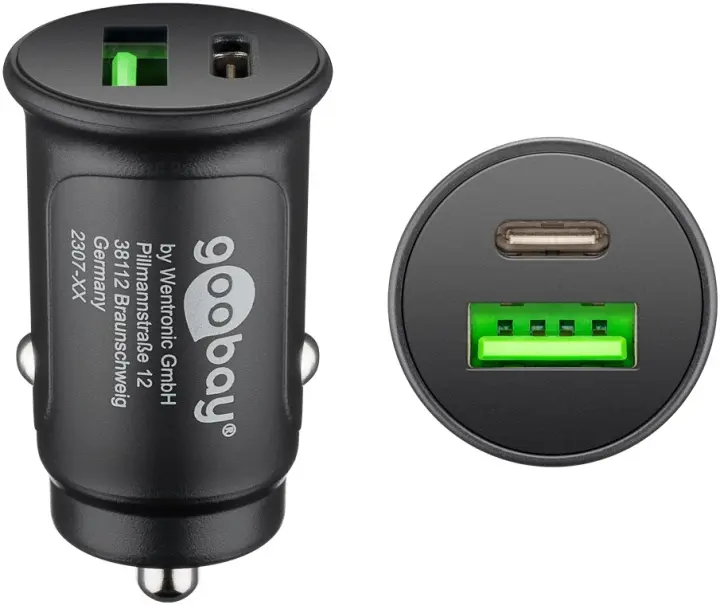 Goobay Dobbel USB-billader USB-C™ PD (Power Delivery) (27 W) 27 W (12/24 V) som passer til enheter med USB-C™ (Power Delivery), f.eks. iPhone 12