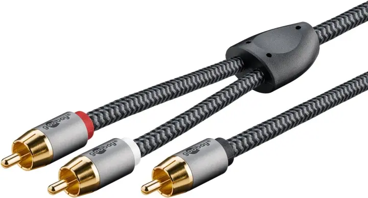 Goobay RCA-splitterkabel, 3 m, Sharkskin Grey Cinch-kontakt (woofer, senter) > 2x Cinch-kontakt (woofer)