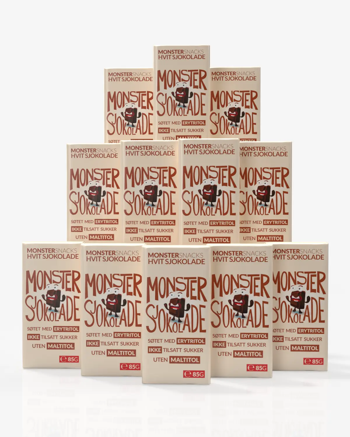 Monster Lavkarbo Belgisk Hvit Sjokolade 12x85g